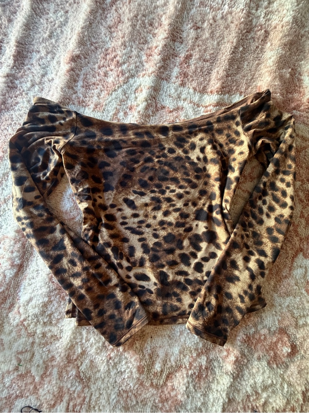 Leopard Print Off-Shoulder Long Sleeve Top - Brown